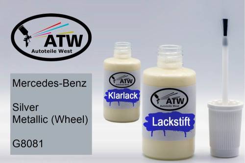 Mercedes-Benz, Silver Metallic (Wheel), G8081: 20ml Lackstift + 20ml Klarlack - Set, von ATW Autoteile West.